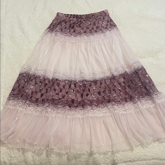None Dresses & Skirts - Purple Tulle Maxi Skirt Tiered Lace Trim Fairy Festival Photoshoot Skirt